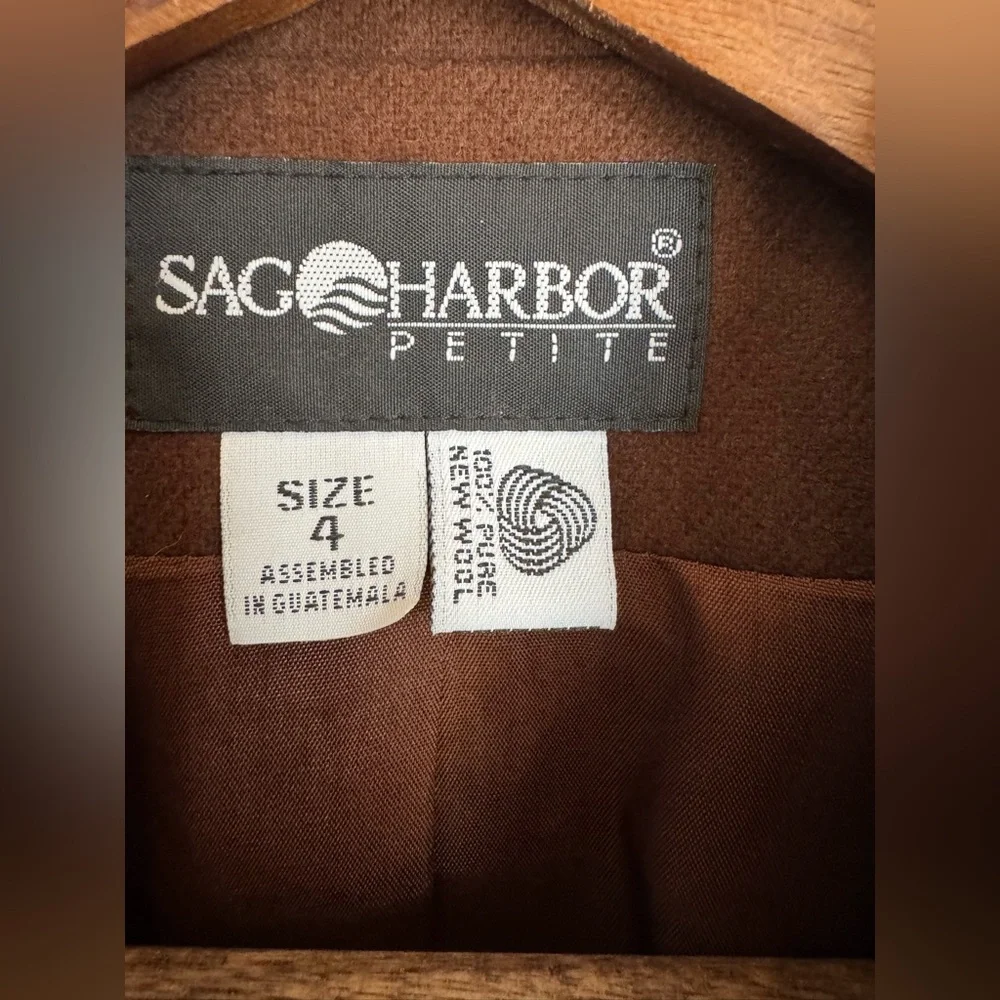 Sag Harbor Petite 100% Pure New Wool Zip-Up Jacket Brown 4 Vintage Minimalist